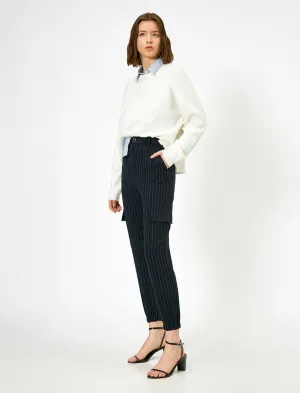 16310 Navy Blue Striped Cargo Style Trousers