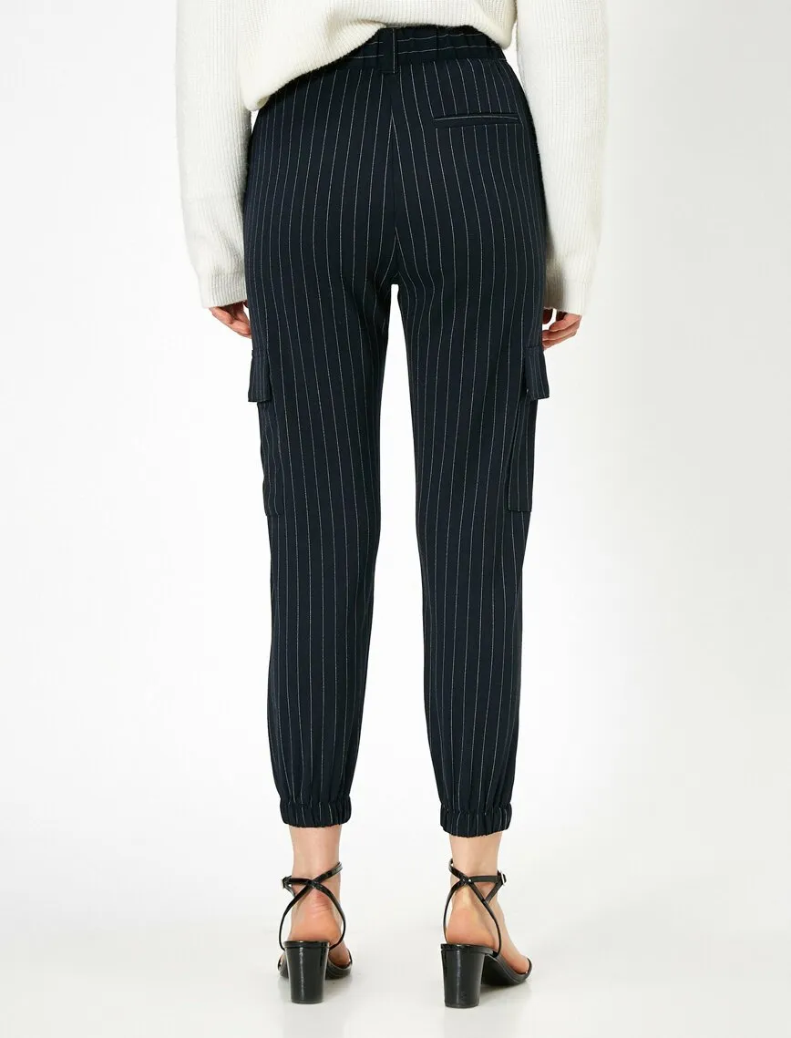 16310 Navy Blue Striped Cargo Style Trousers