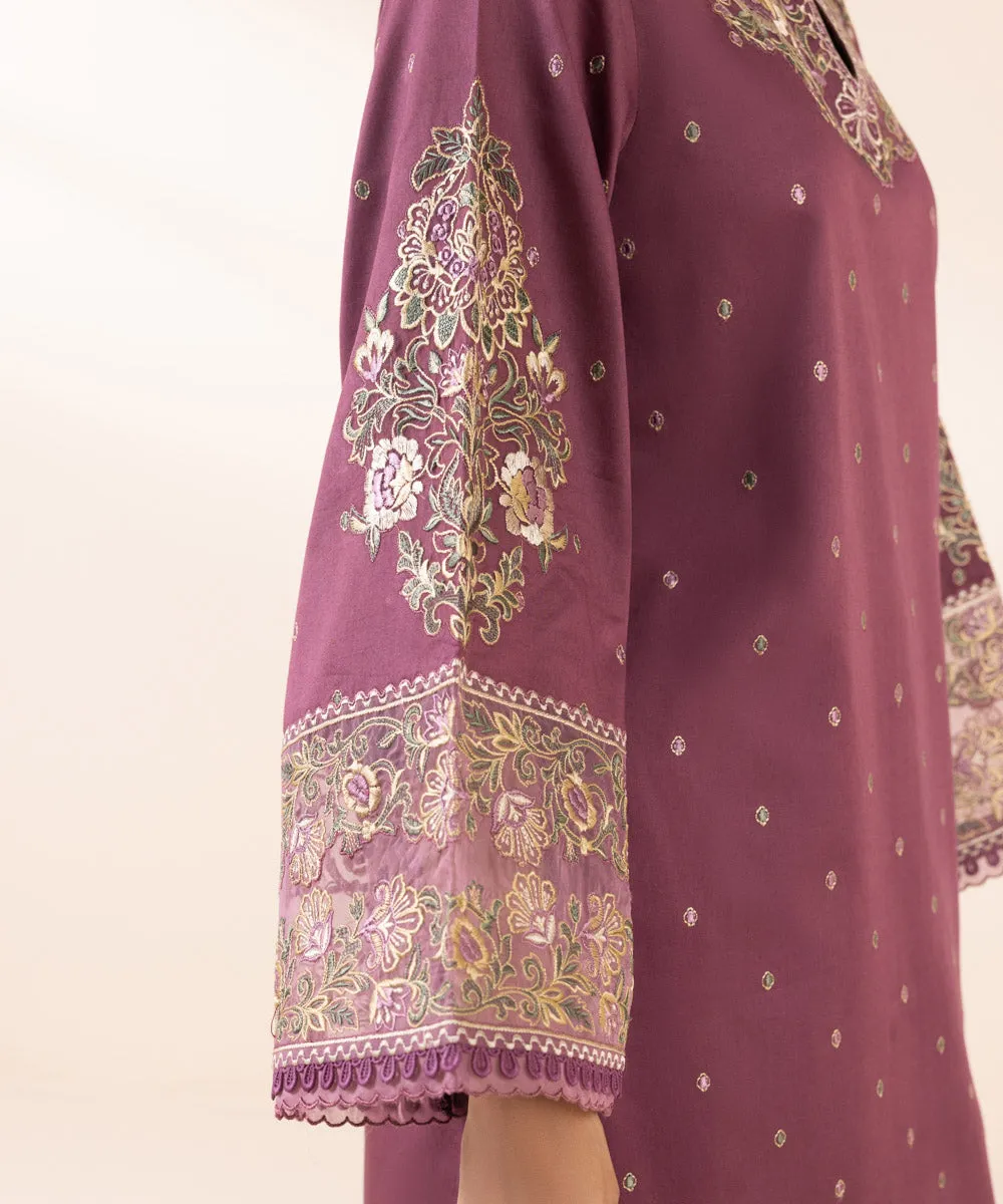 3 Piece - Embroidered Cotton Satin Suit