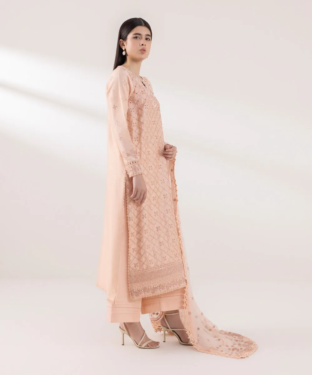 3 Piece - Embroidered Raw Silk Suit