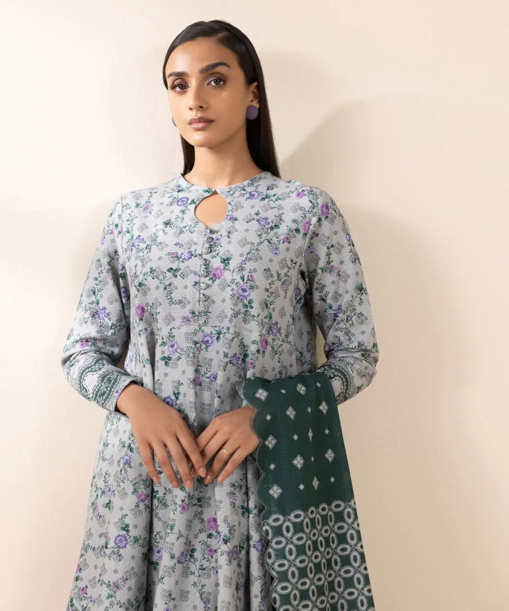 3 Piece - Printed Khaddar Suit