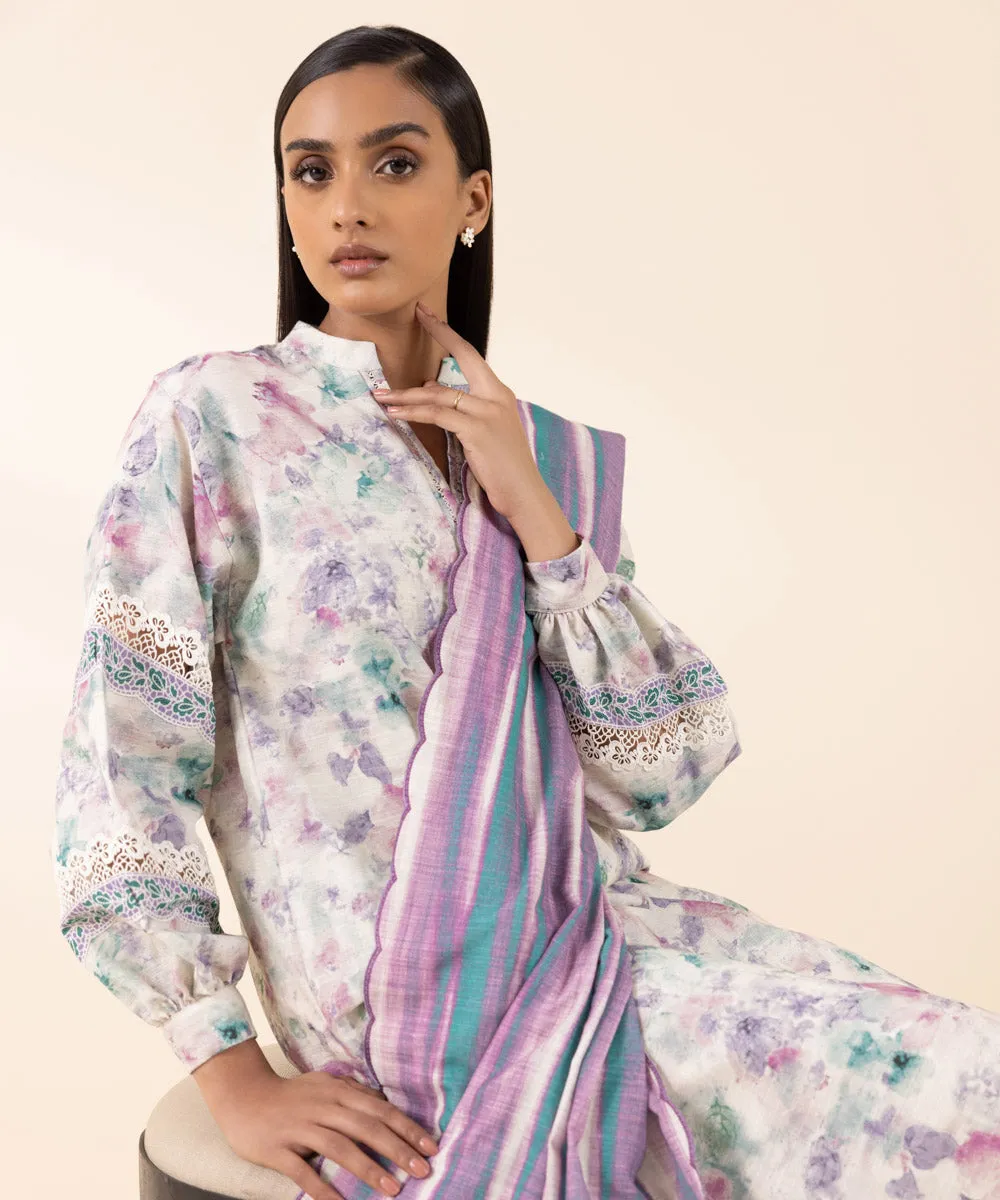 3 Piece - Printed Khaddar Suit