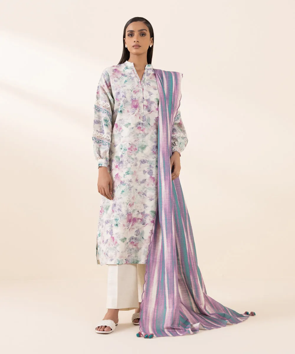 3 Piece - Printed Khaddar Suit