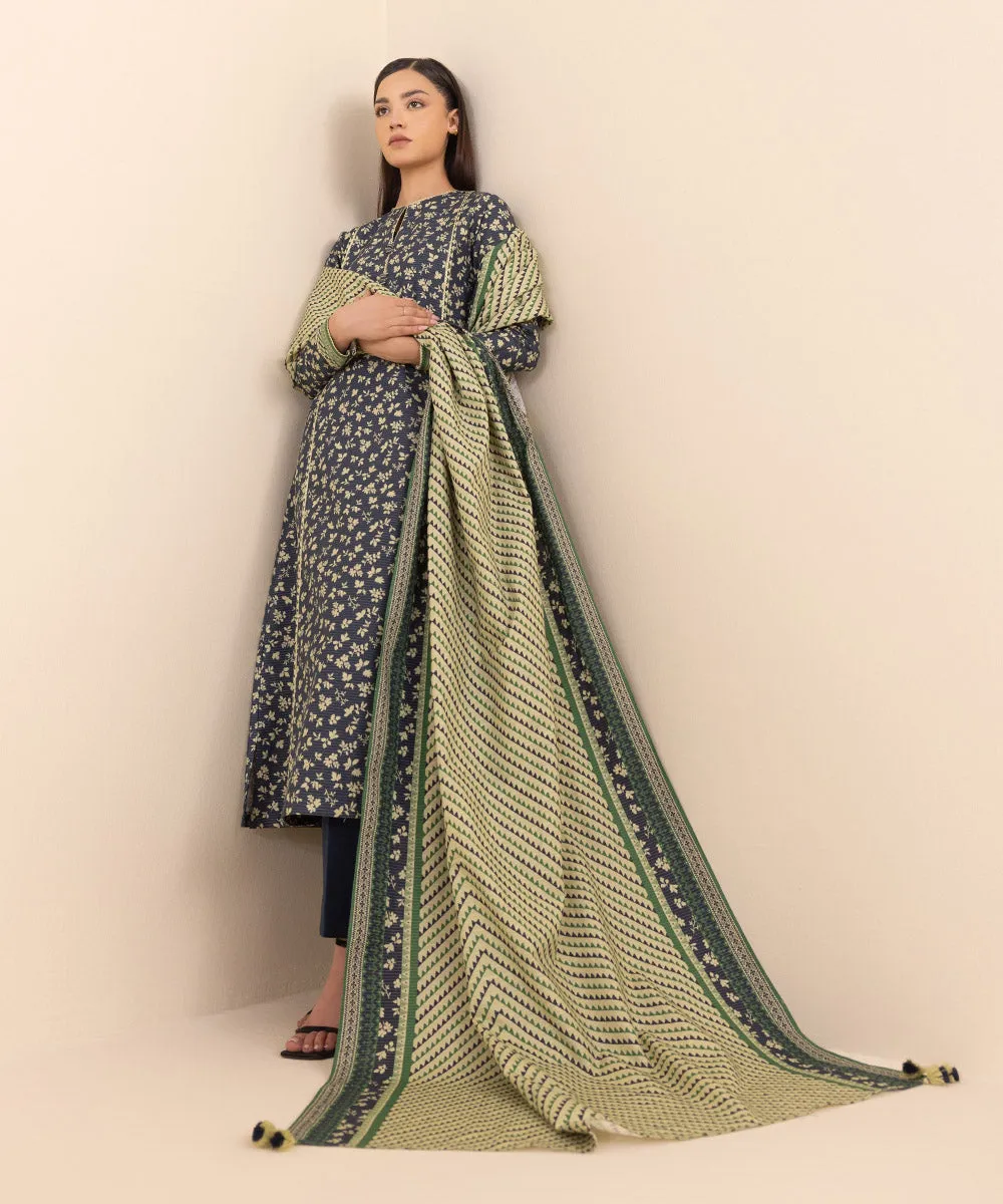 3 Piece - Printed Zari Khaddar Suit