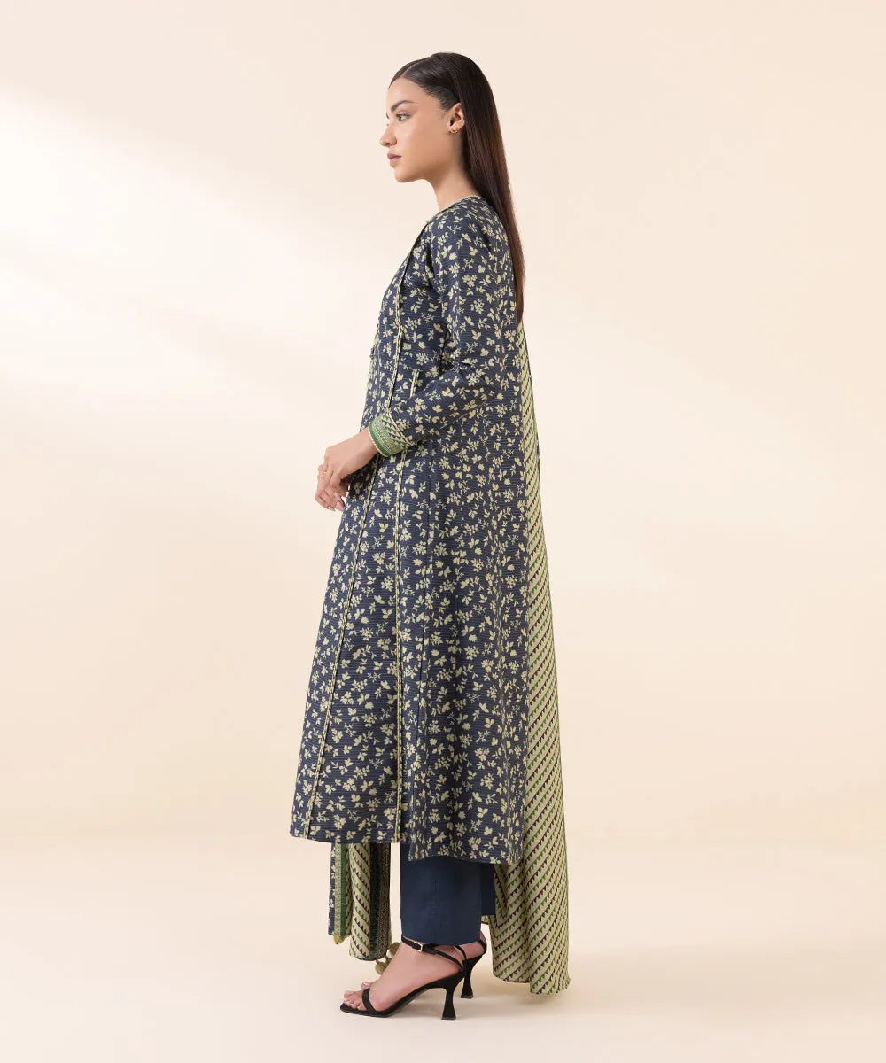 3 Piece - Printed Zari Khaddar Suit