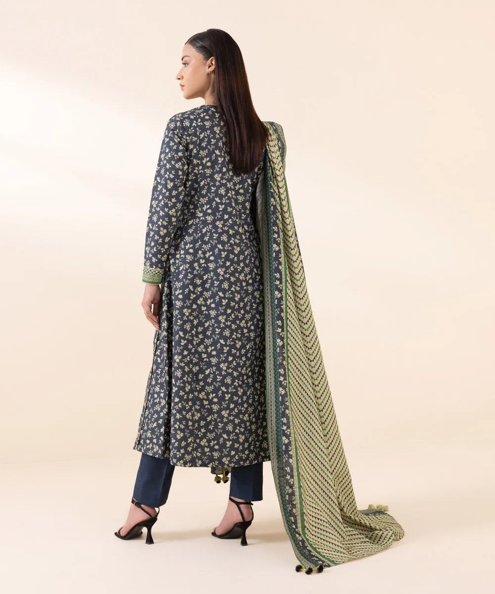 3 Piece - Printed Zari Khaddar Suit