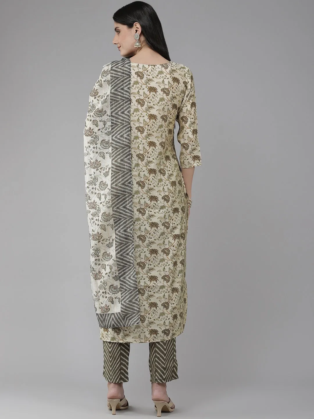 Beige Ethnic Motifs Printed Regular Style Dupatta Set