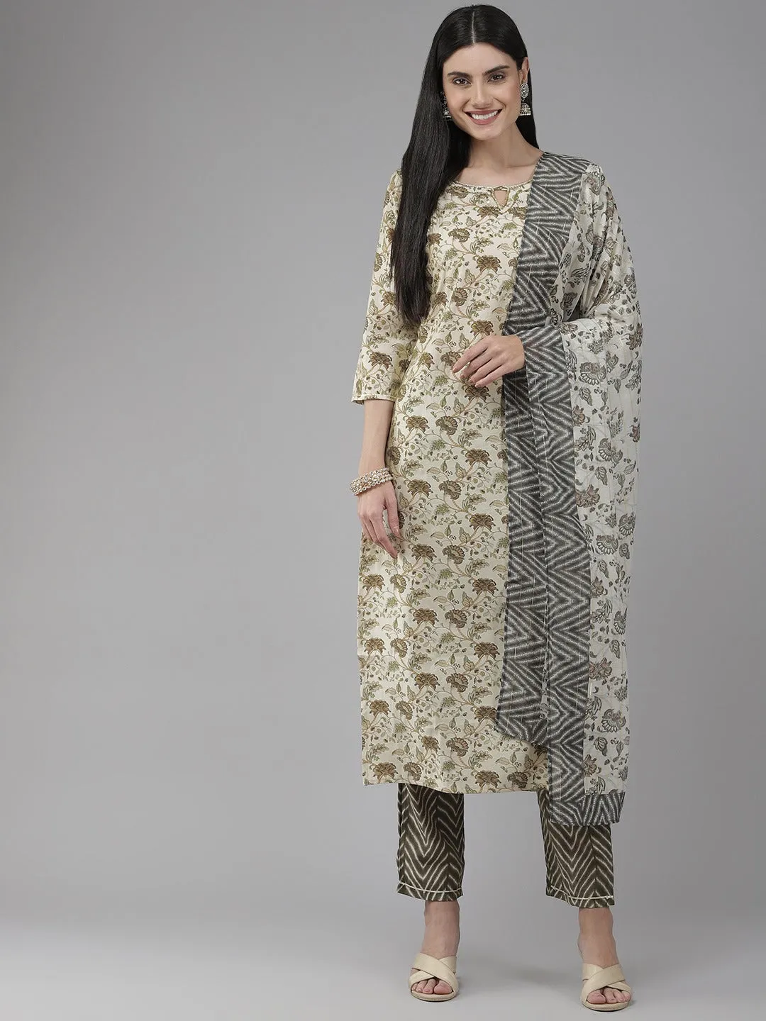 Beige Ethnic Motifs Printed Regular Style Dupatta Set