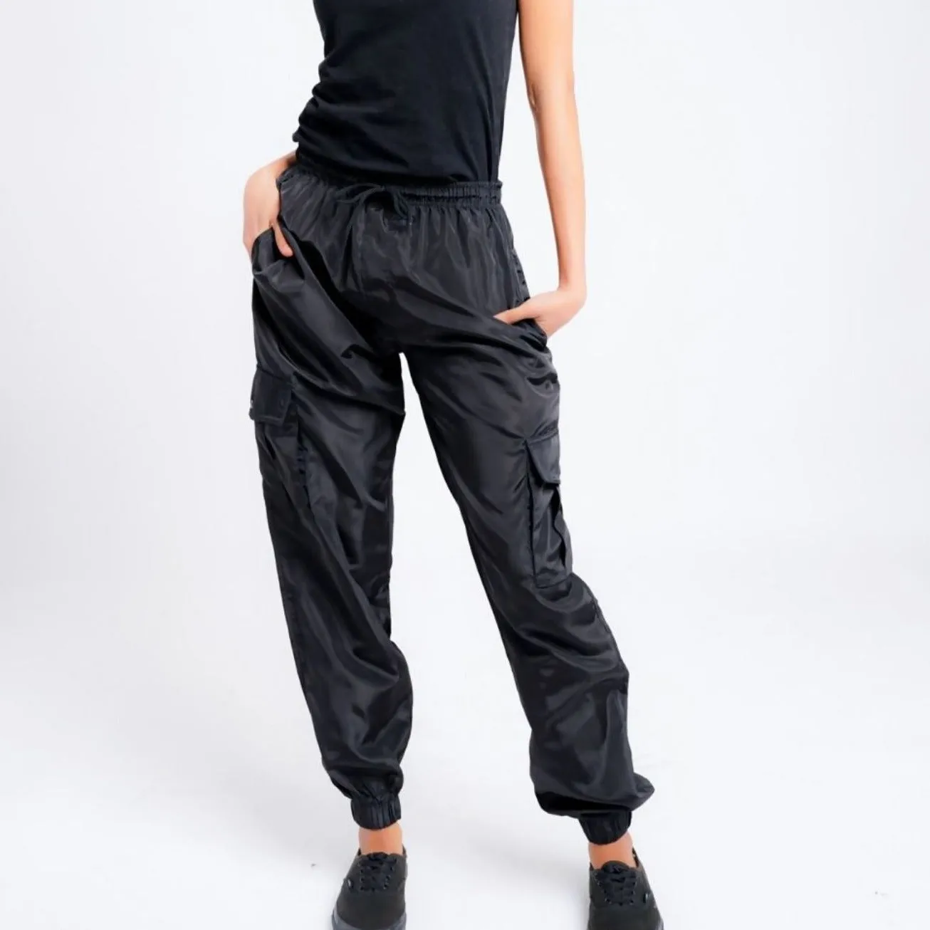 Black Cargo Style Trousers