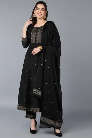 Black Silk Blend Rogan Work Flared Suit Set