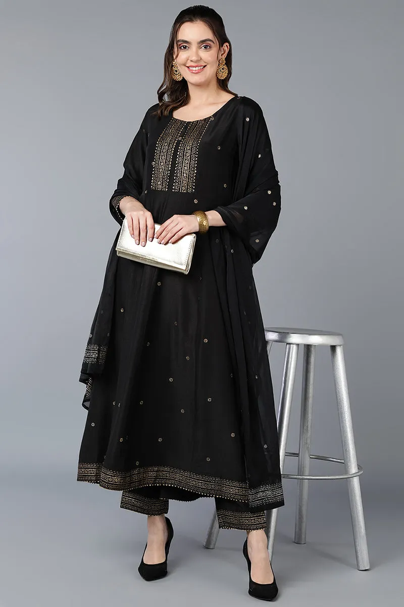 Black Silk Blend Rogan Work Flared Suit Set