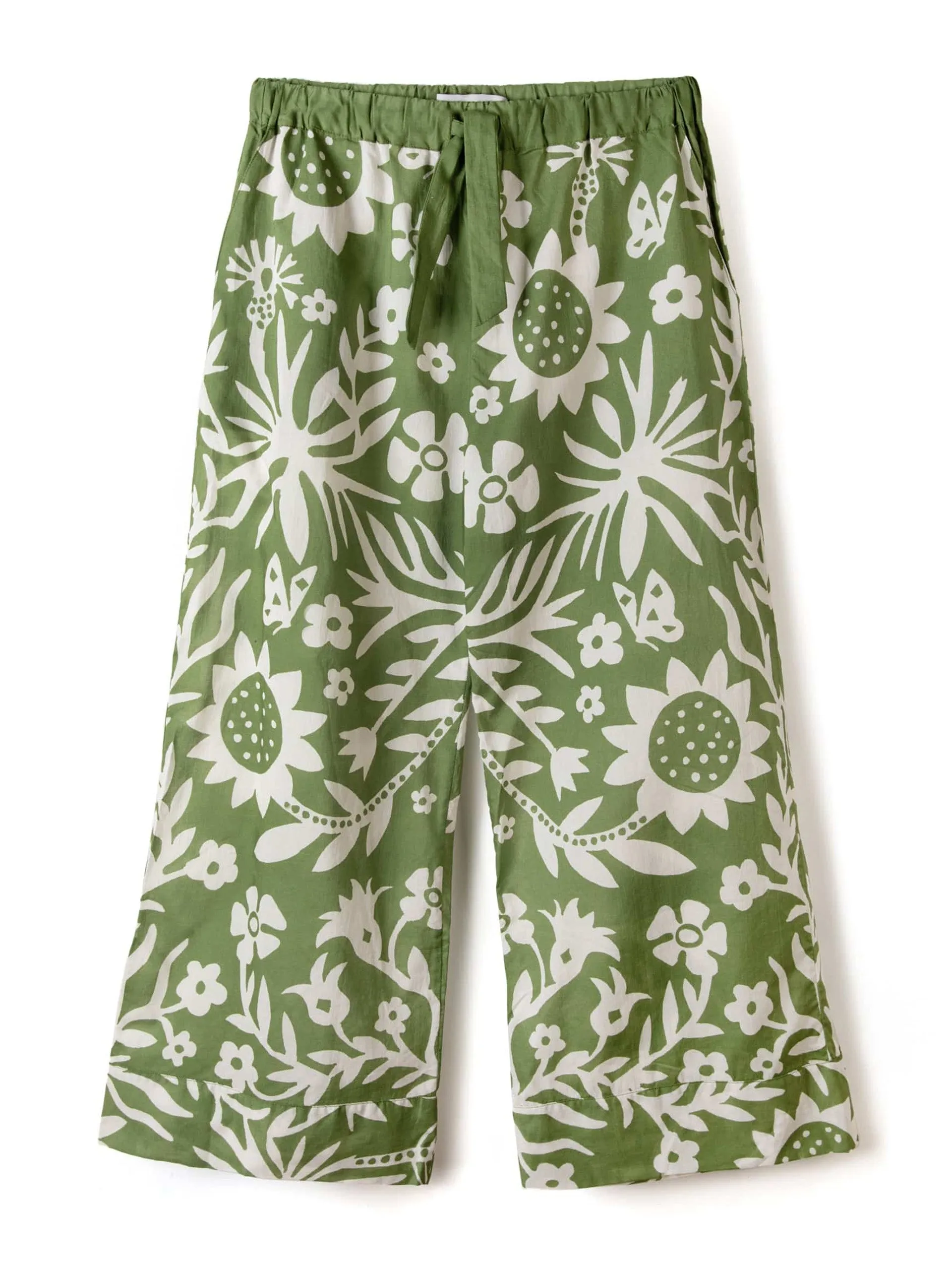 Boxy shirt and wide leg trouser set Fabelei print green and cream