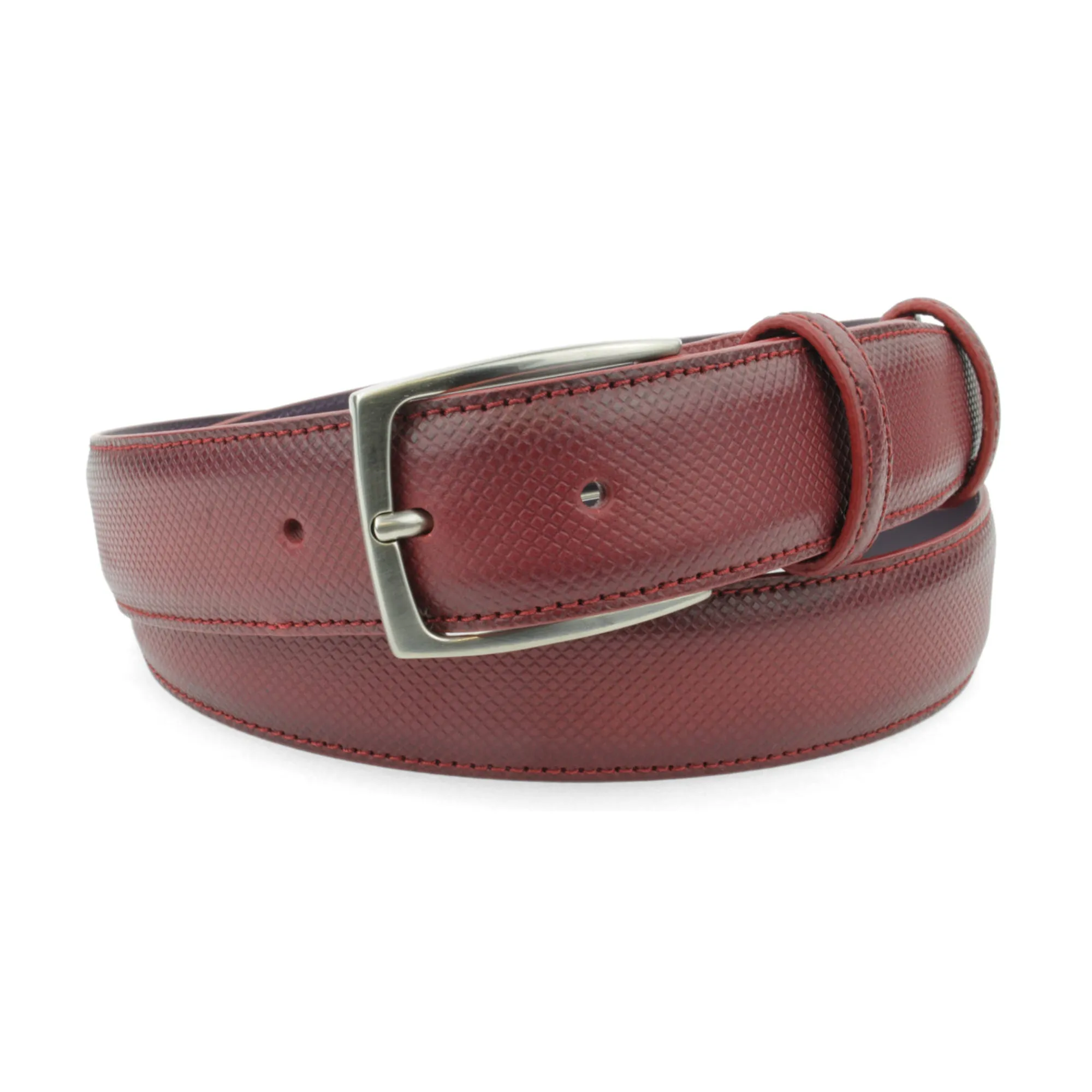 Burgundy Dadino Texture Burnished Prong Belt