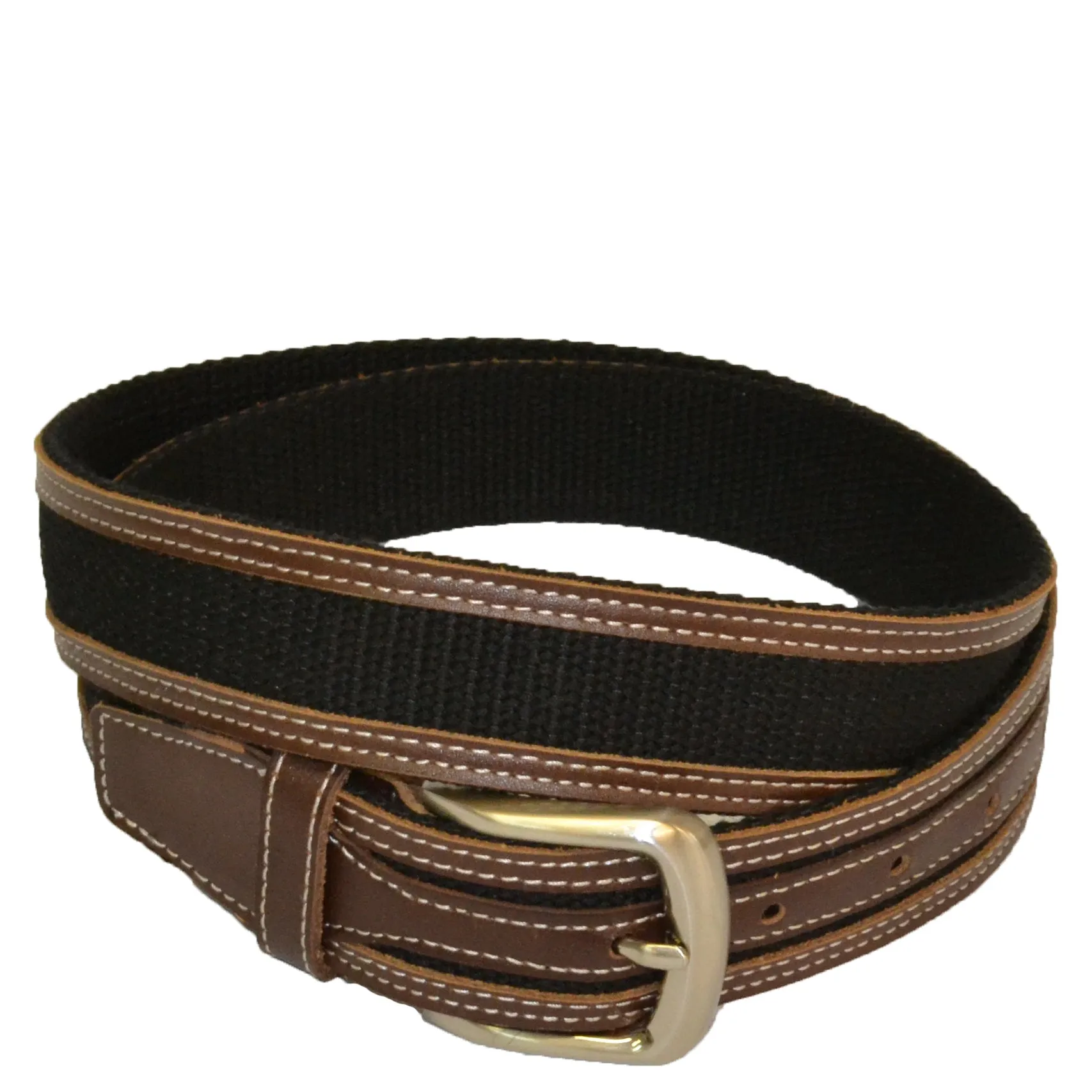 BYRON - Cotton Canvas Men's Black and Brown Leather Belt