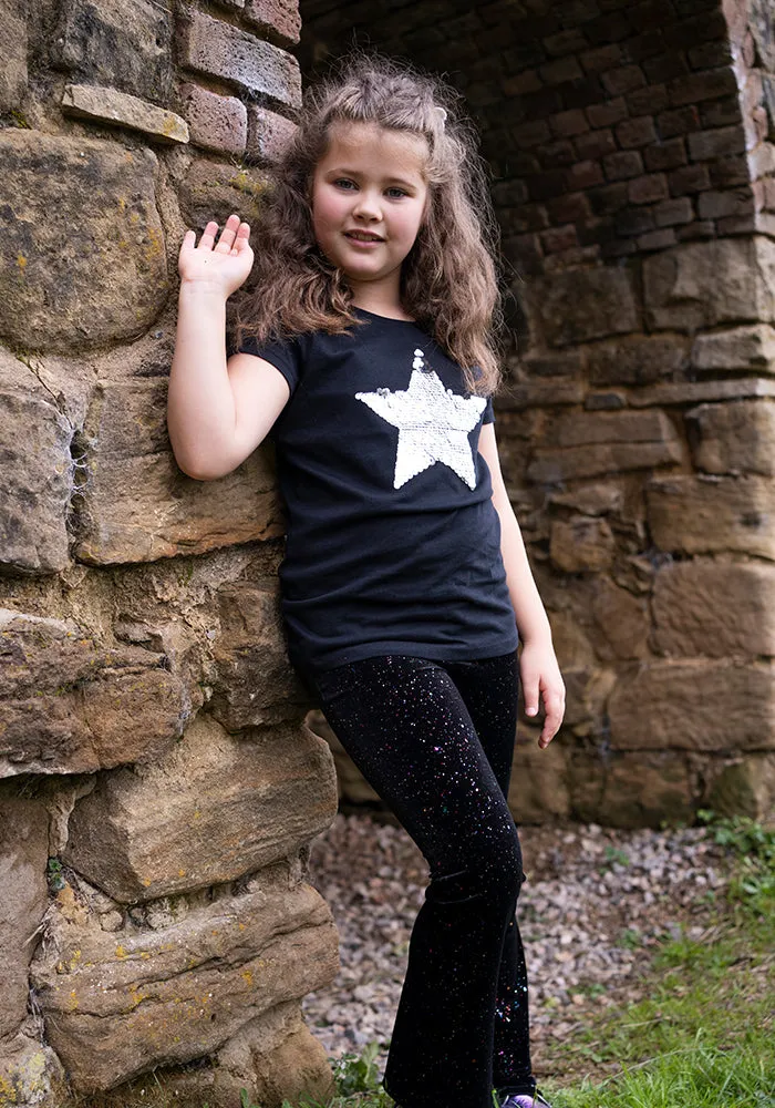 Children's Black Sparkle Velvet Flare Trousers