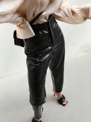 CROC LEATHER VOLUME TROUSERS