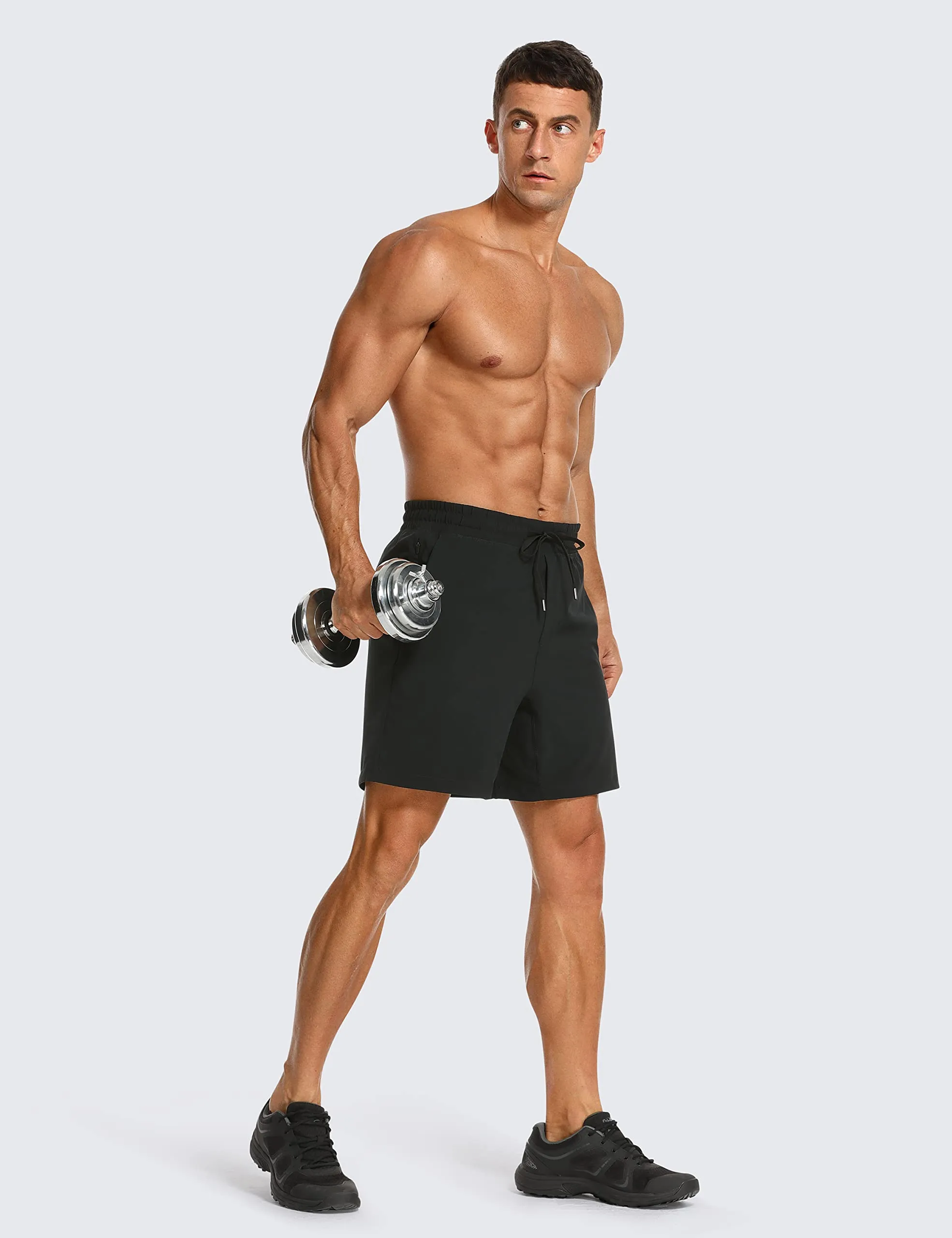 CRZ YOGA Men's 2 in 1 Running Shorts with Liner - 7'' Quick Dry Workout Sports Athletic Shorts with Pockets Black Small