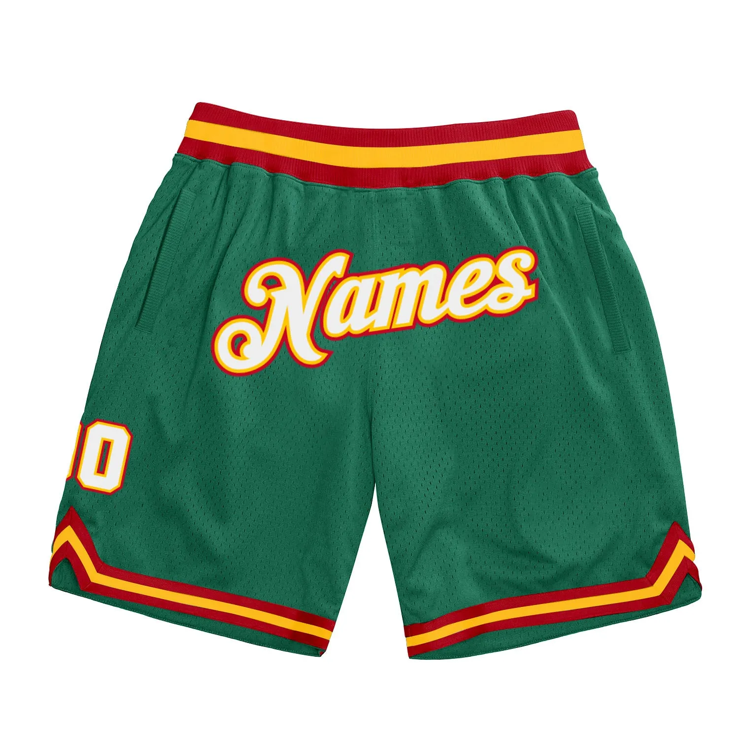 Custom Kelly Green White-Gold Authentic Throwback Basketball Shorts