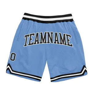 Custom Light Blue Black-White Authentic Throwback Basketball Shorts