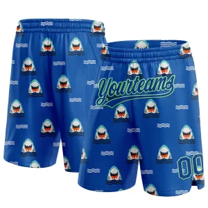 Custom Royal Pea Green 3D Pattern Sharks Authentic Basketball Shorts