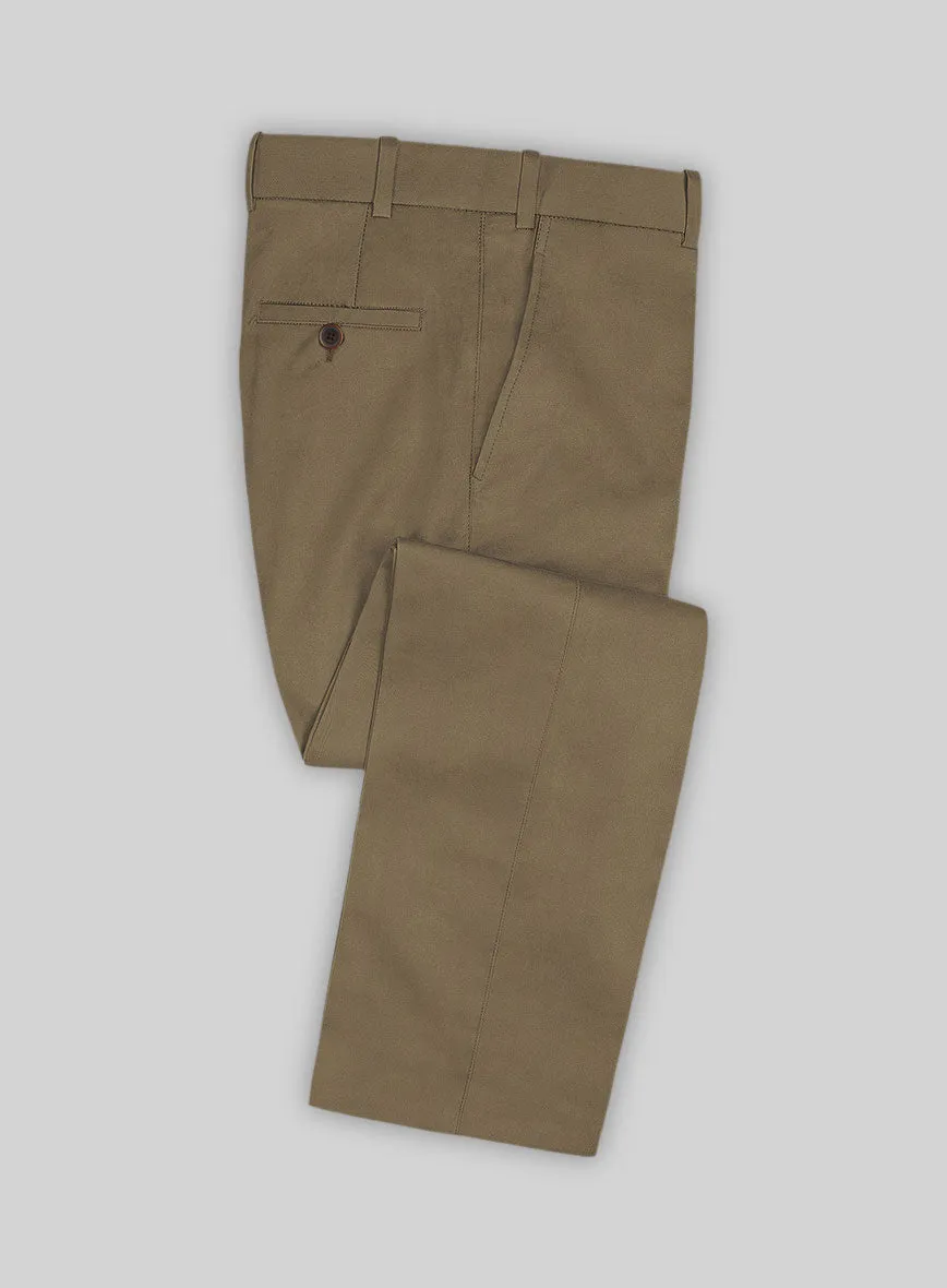 Dark Beige Feather Cotton Canvas Stretch Pants