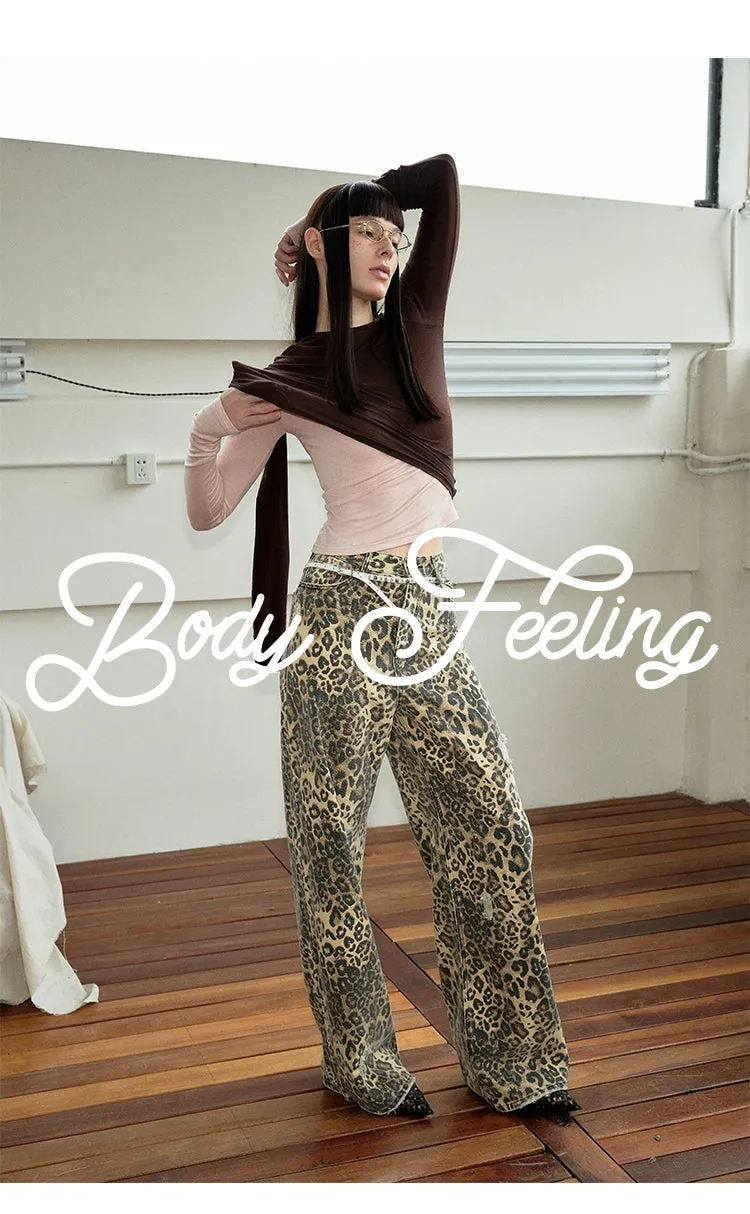 Distressed Leopard Wide-Leg Trousers