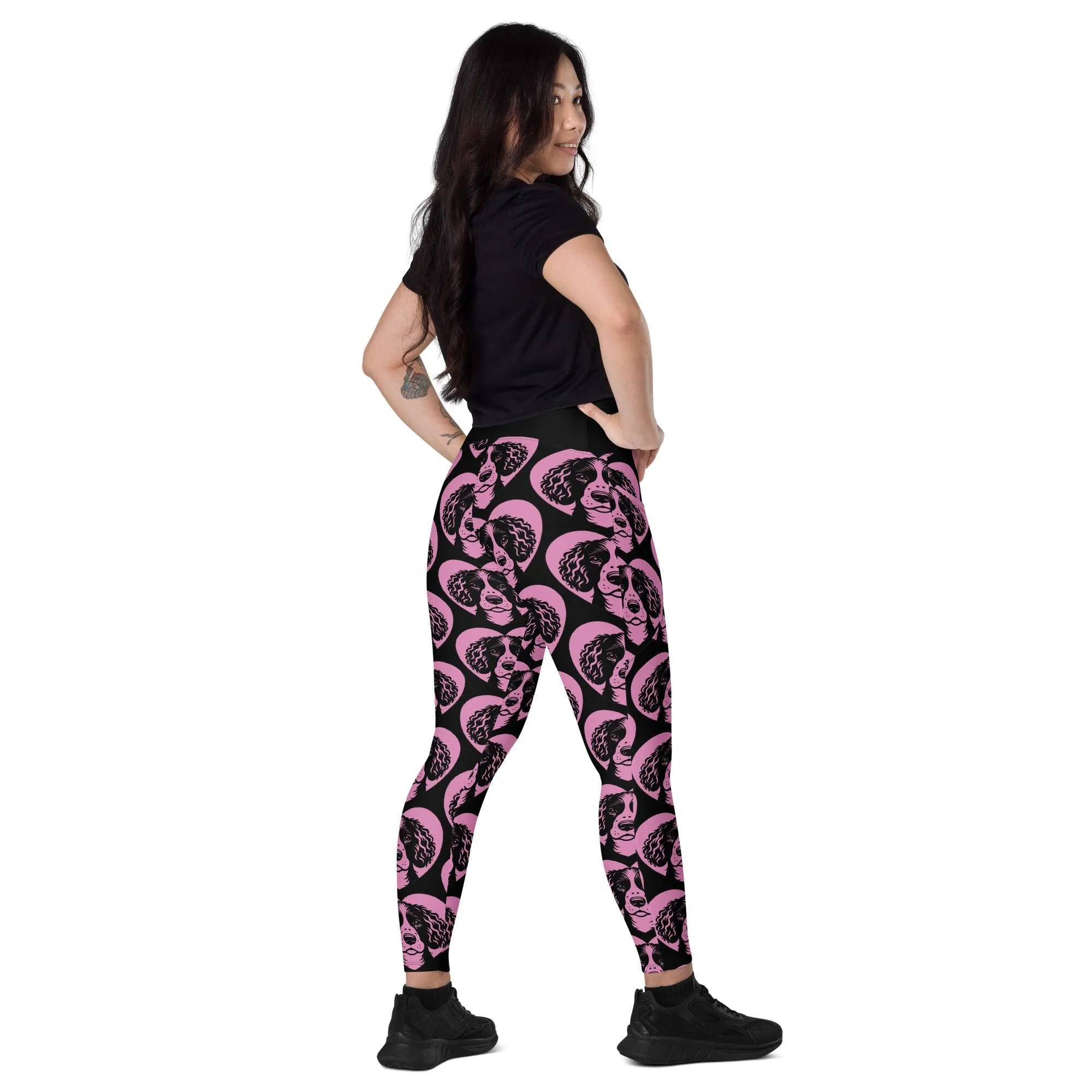 DOG BREED LEGGINGS with pockets - AMERICAN WATER SPANIEL - HERTTAHOUND - pink