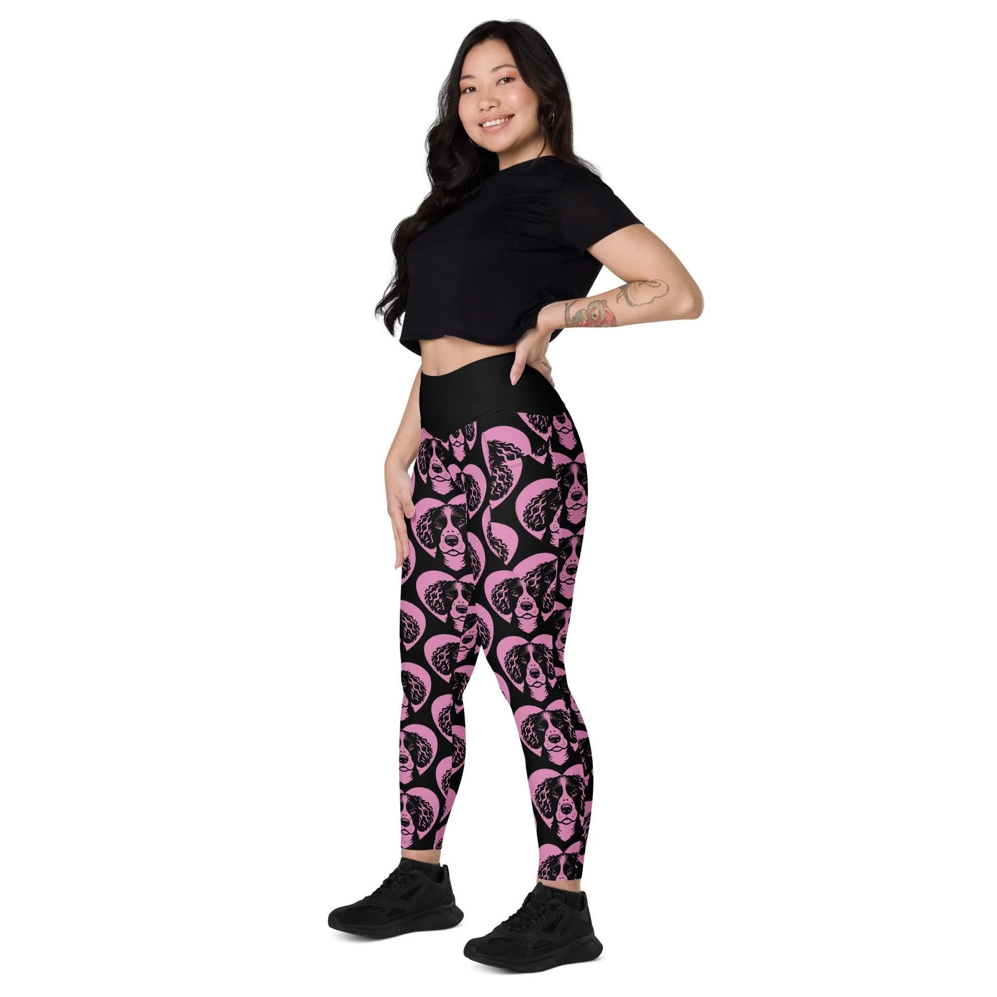 DOG BREED LEGGINGS with pockets - AMERICAN WATER SPANIEL - HERTTAHOUND - pink