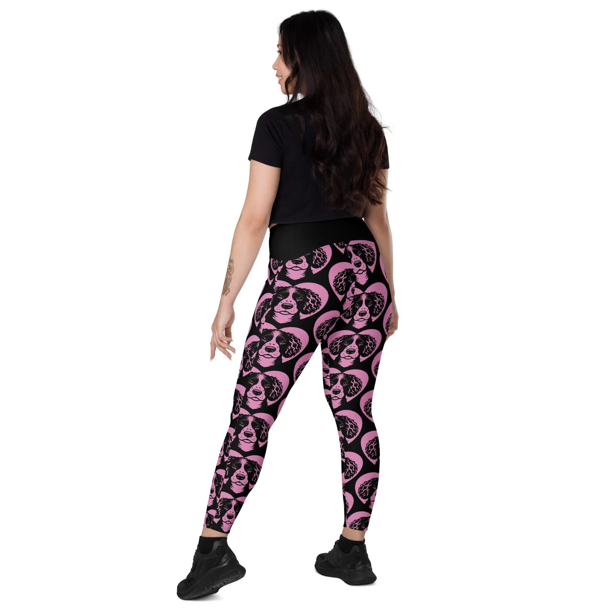 DOG BREED LEGGINGS with pockets - AMERICAN WATER SPANIEL - HERTTAHOUND - pink