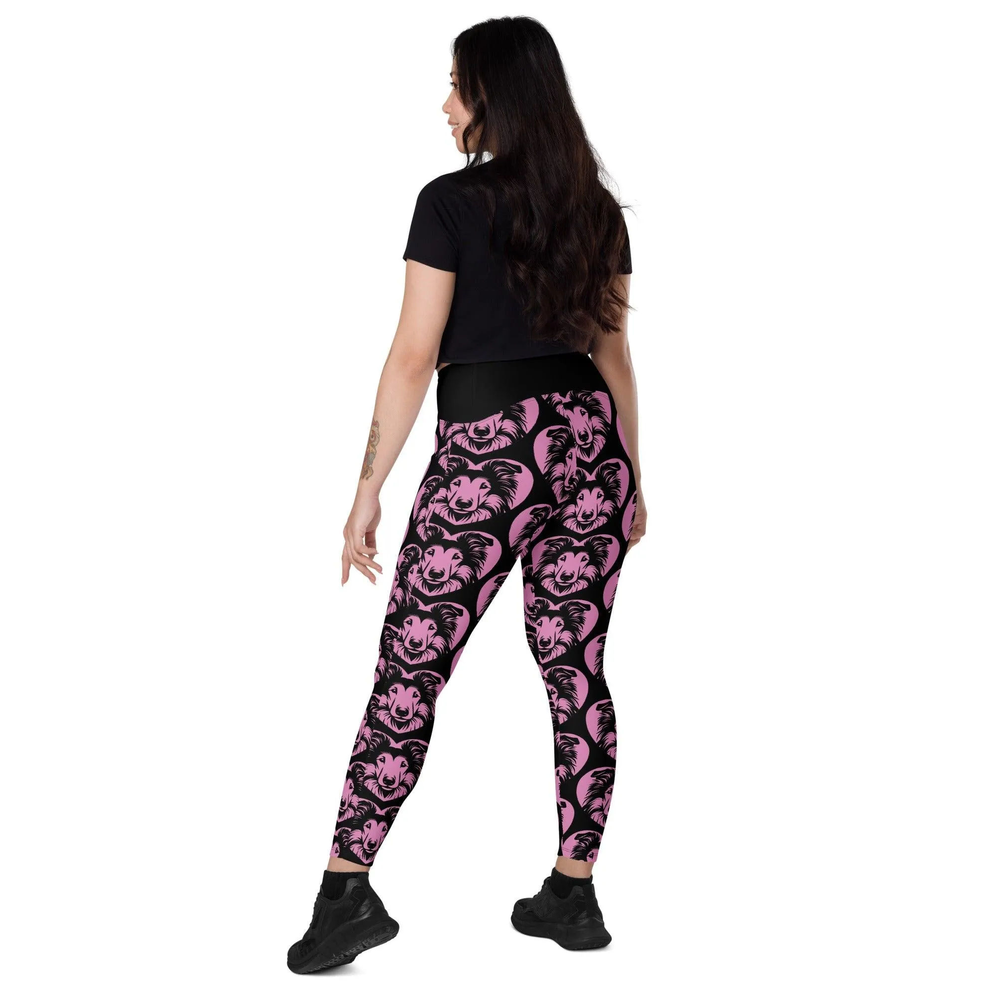 DOG BREED LEGGINGS with pockets - COLLIE - HERTTAHOUND - pink