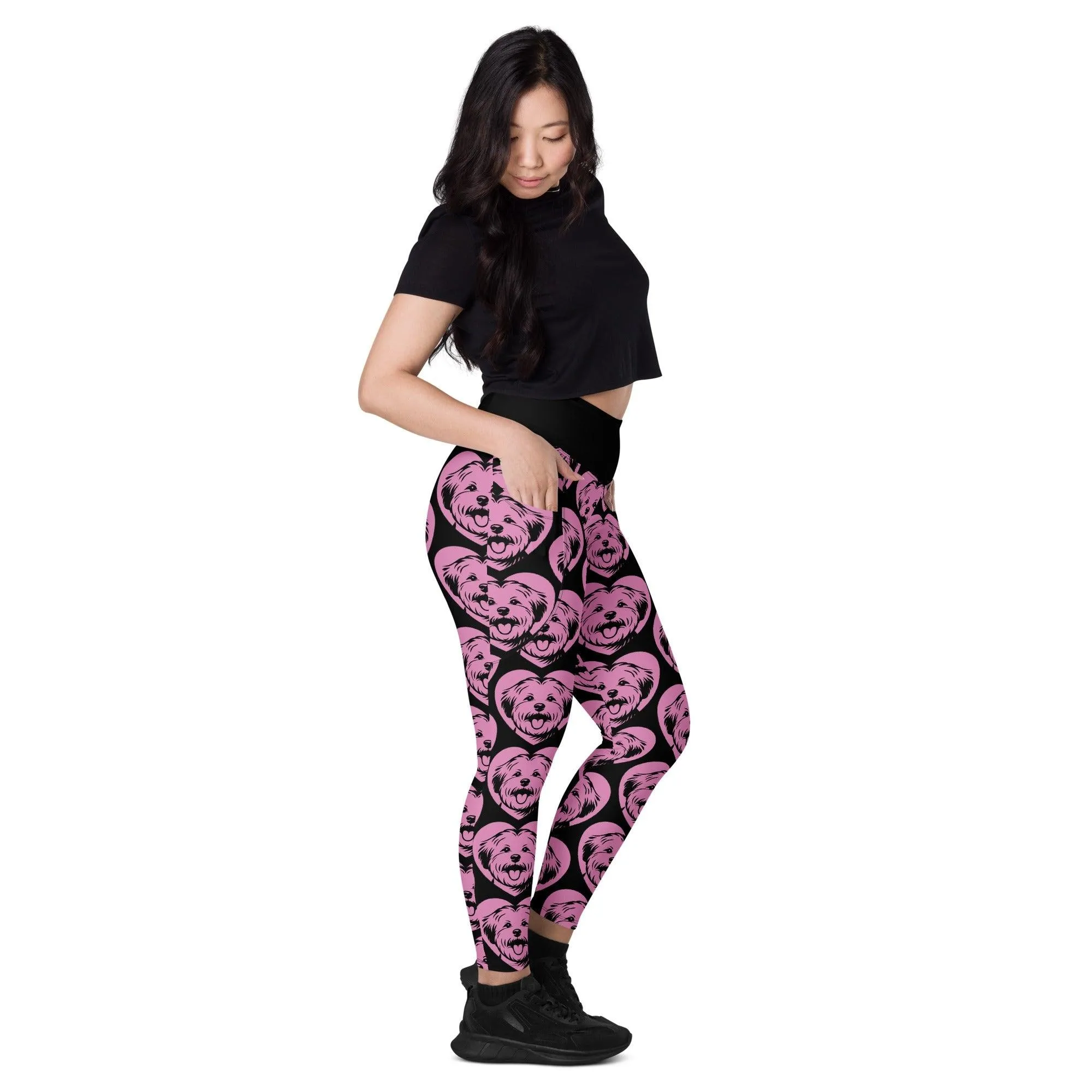 DOG BREED LEGGINGS with pockets - COTON DE TULÉAR - HERTTAHOUND - pink