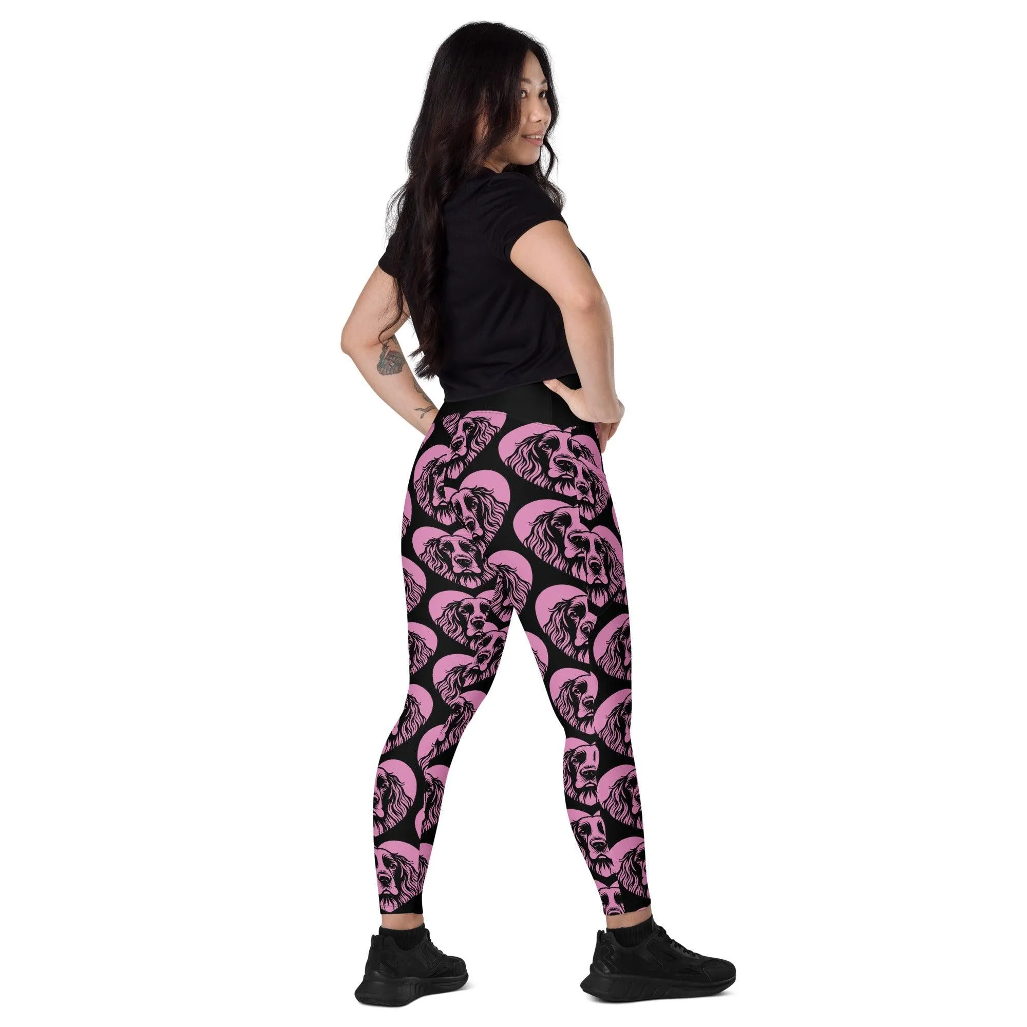 DOG BREED LEGGINGS with pockets - FIELD SPANIEL - HERTTAHOUND - pink