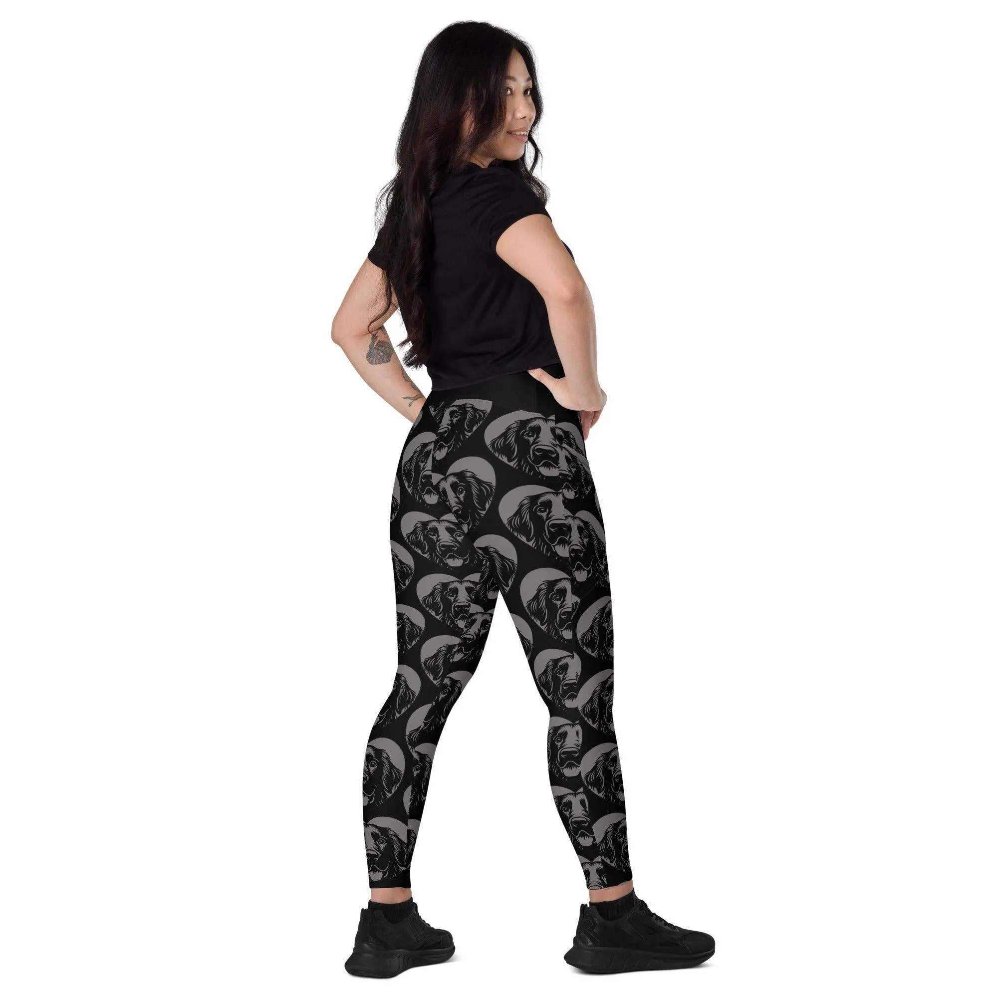 DOG BREED LEGGINGS with pockets - FLAT COATED RETRIEVER - HERTTAHOUND - grey