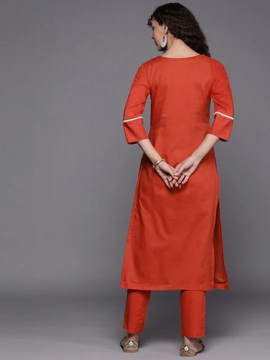 Embroidered Thread Work Kurta with Trousers