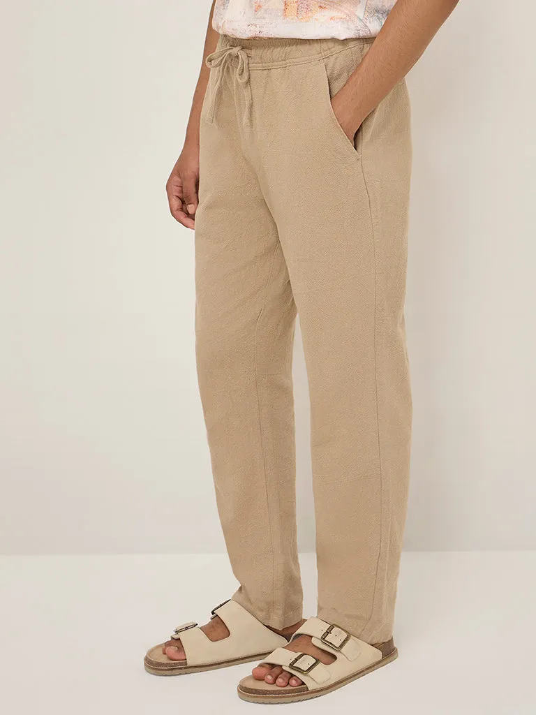 ETA Dark Beige Textured Relaxed-Fit Mid-Rise Cotton Chinos