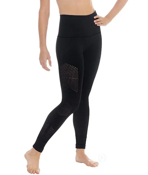 Eurotard 34954 Womens Macro Mesh Side Panel Compression Leggings with Tummy Control Waist