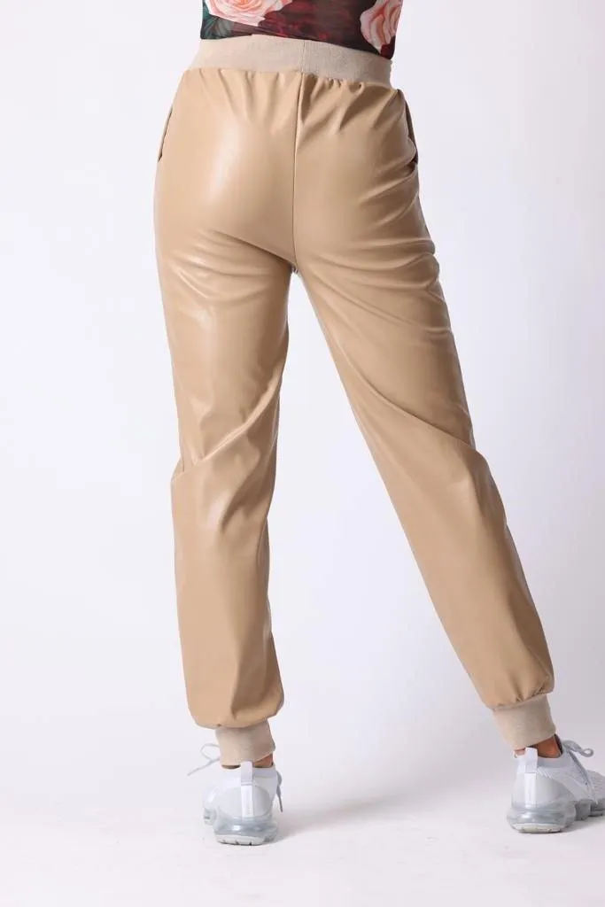 Faux Leather Jogger Style Trousers