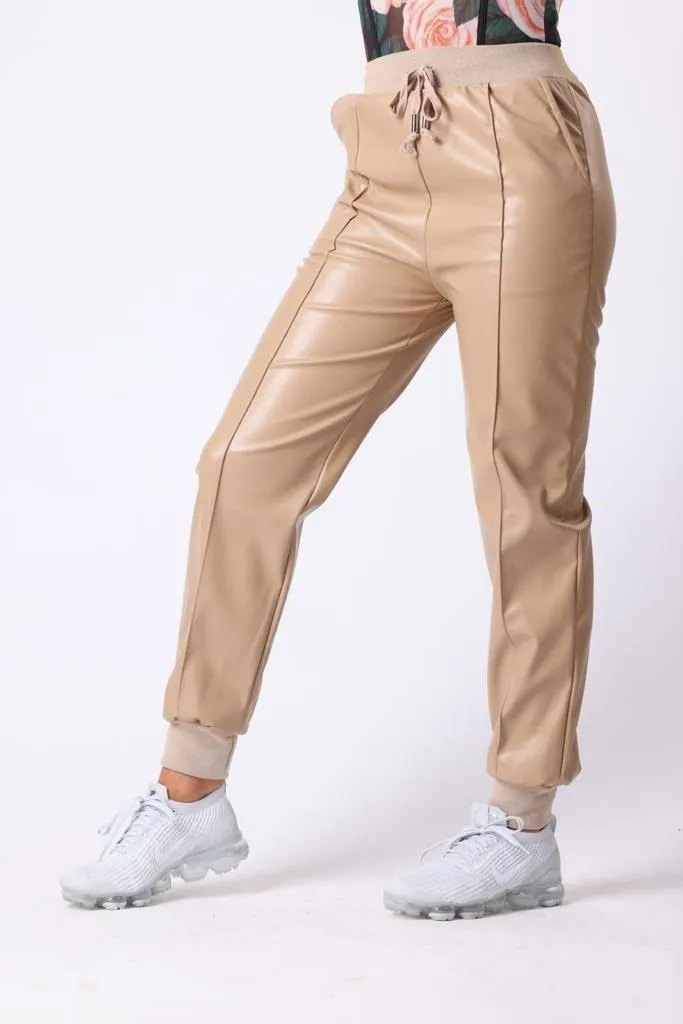 Faux Leather Jogger Style Trousers