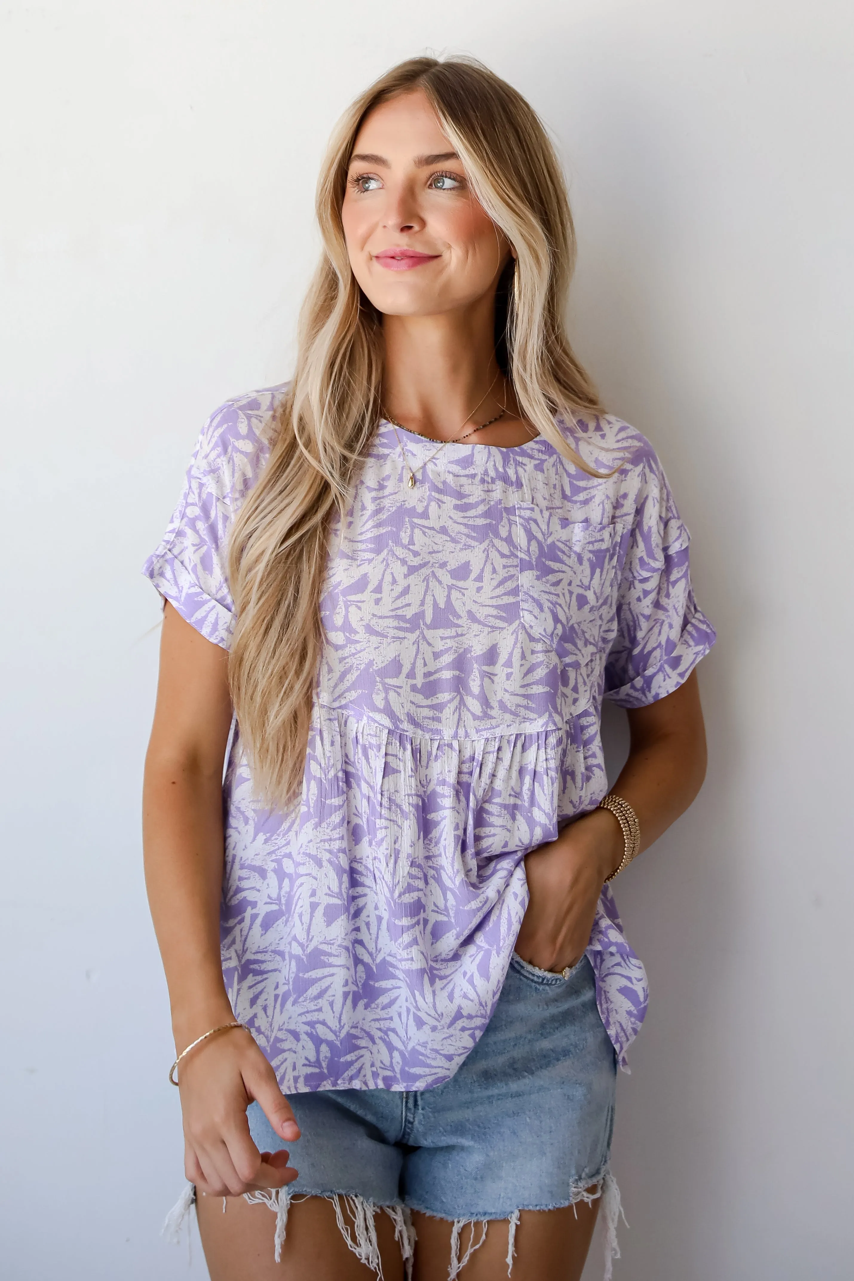 FINAL SALE - Positively Adorable Lavender Tropical Print Blouse