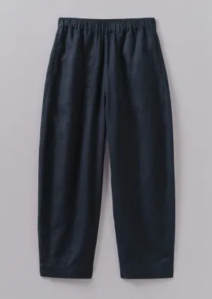 Garment Dyed Linen Barrel Leg Trousers | Midnight