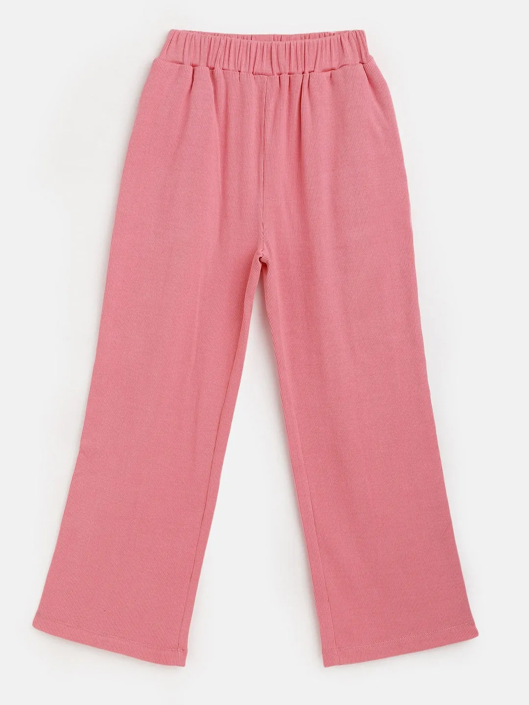 Girls Pink Rib Brand Tape Track Pants