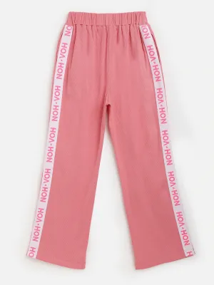 Girls Pink Rib Brand Tape Track Pants