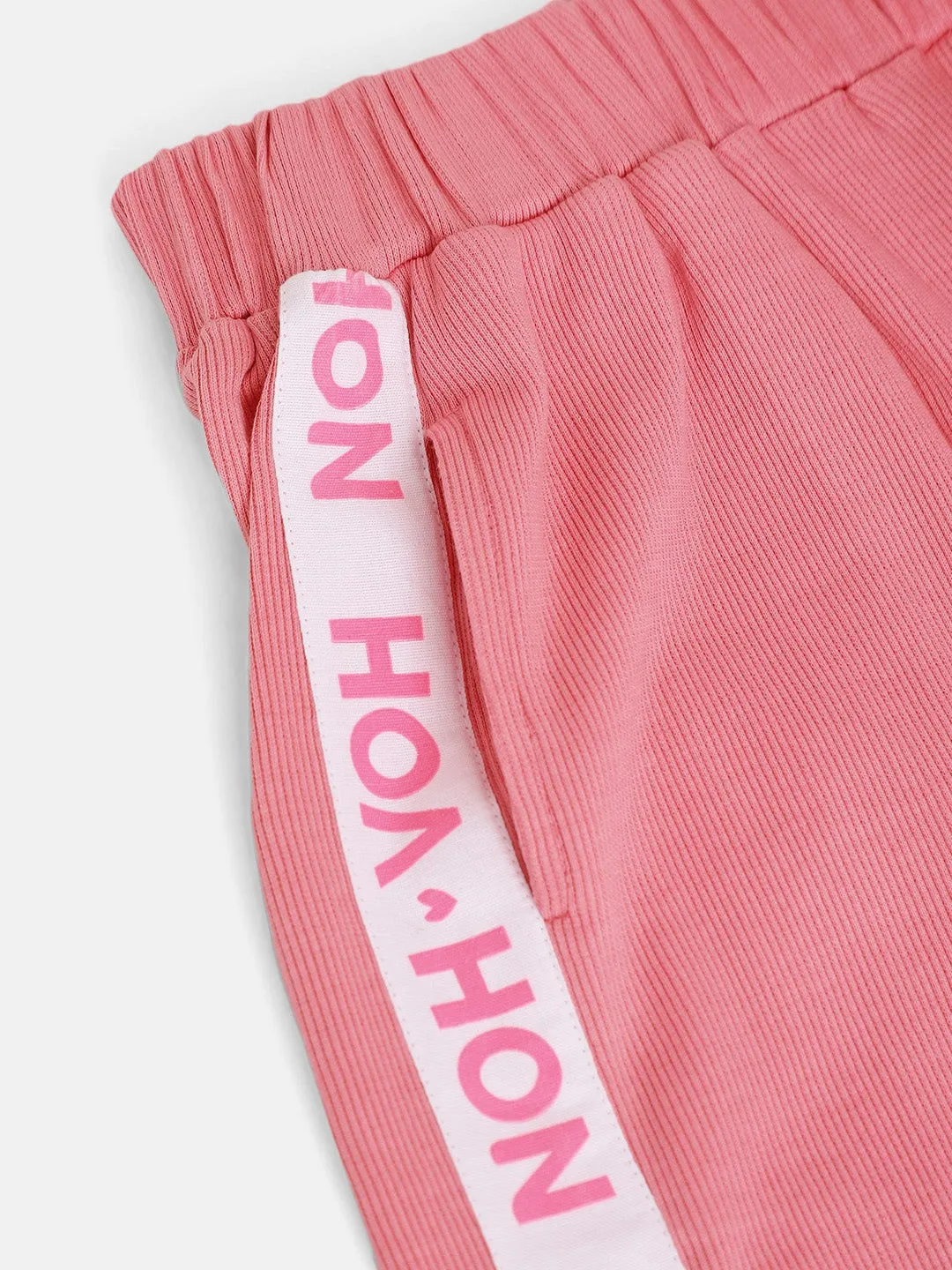 Girls Pink Rib Brand Tape Track Pants