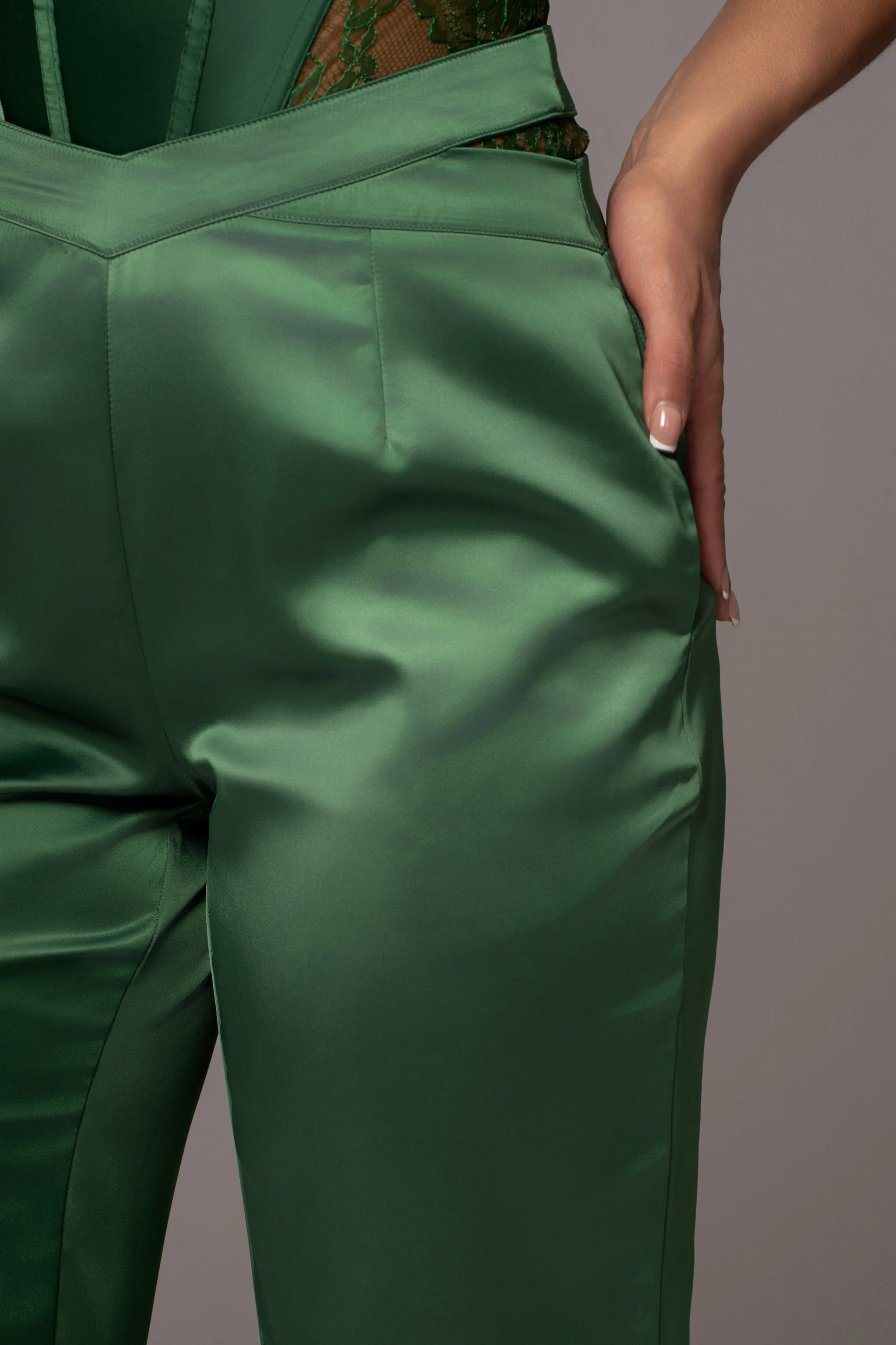 Green Joana Cutout Satin Trousers