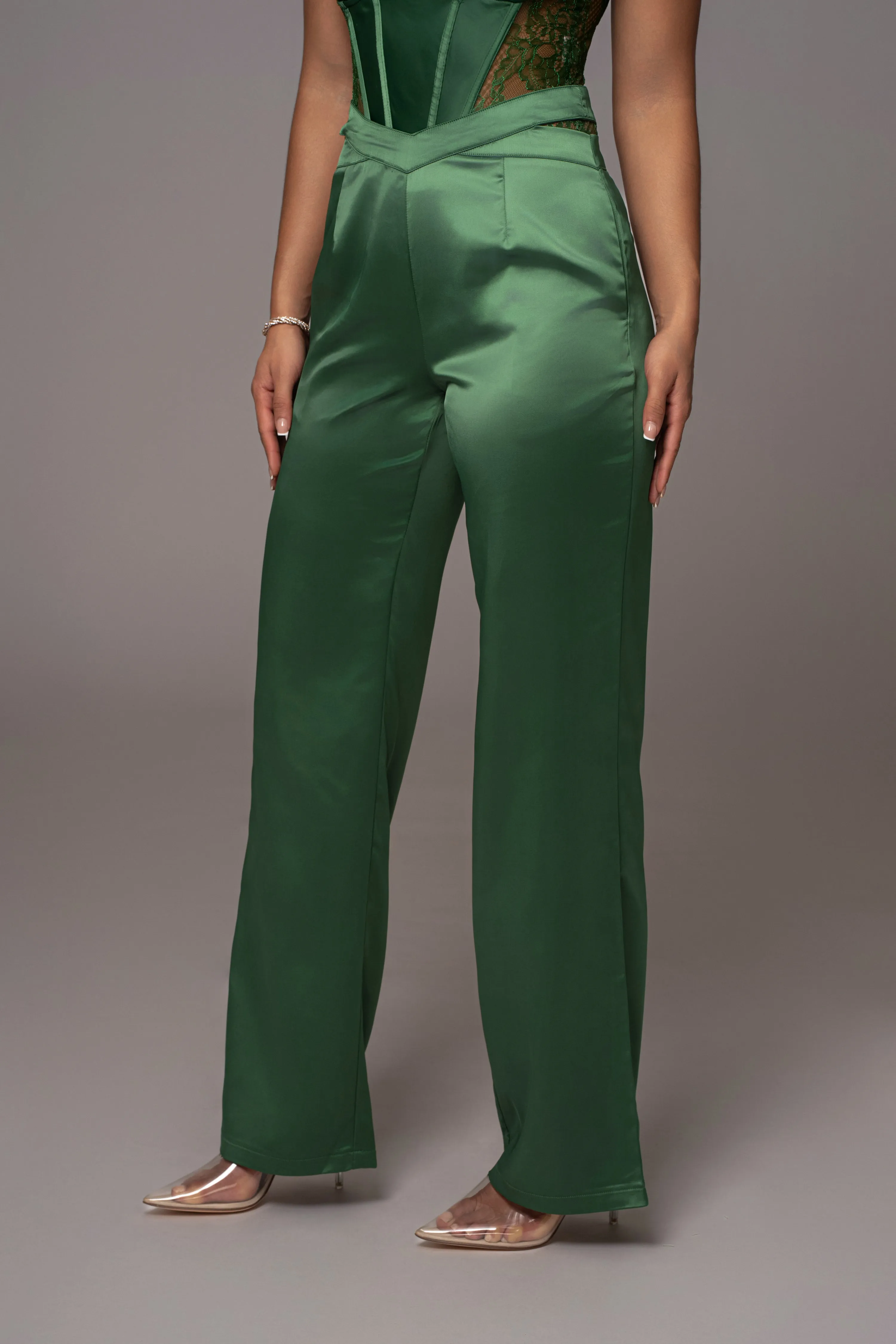 Green Joana Cutout Satin Trousers