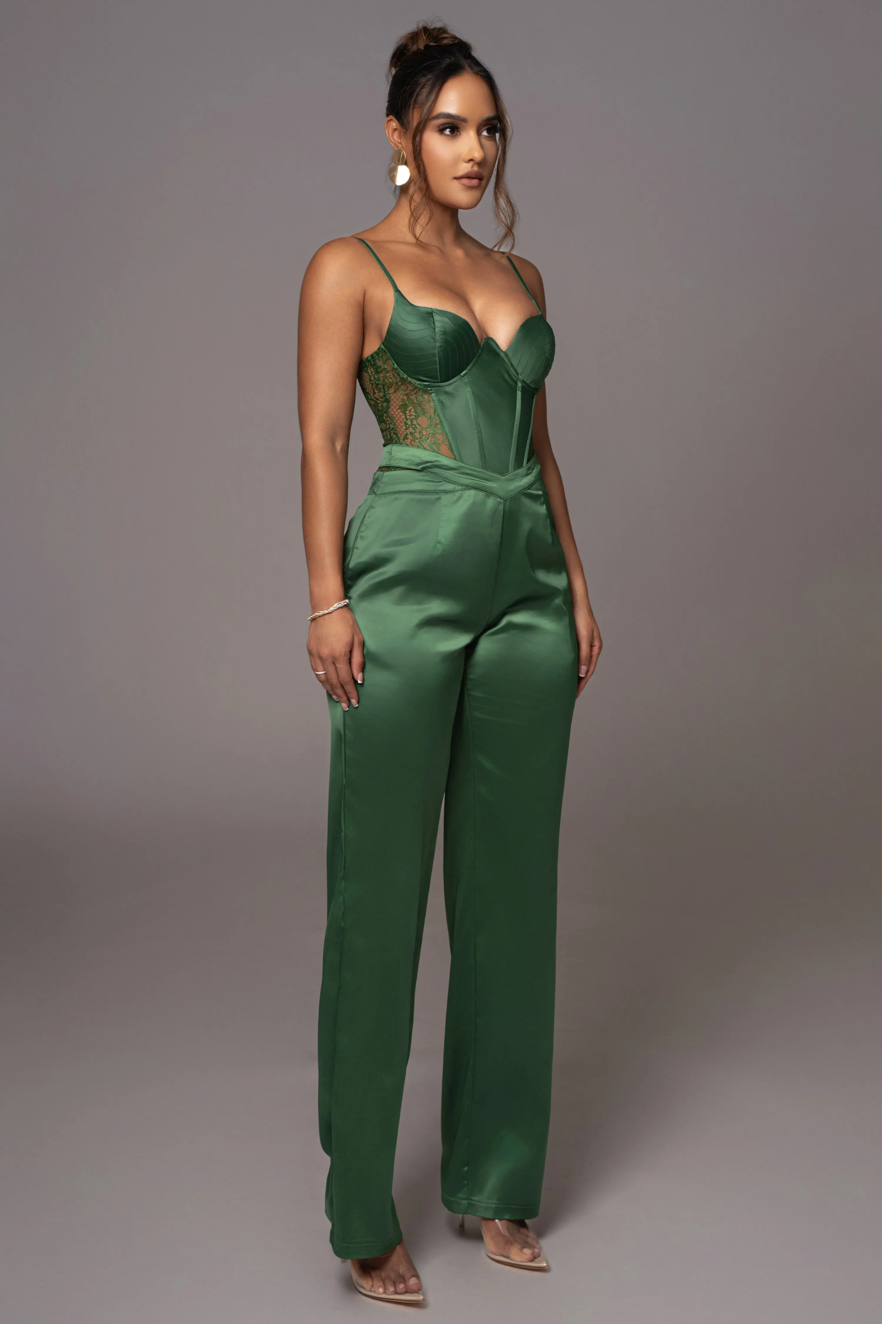 Green Joana Cutout Satin Trousers