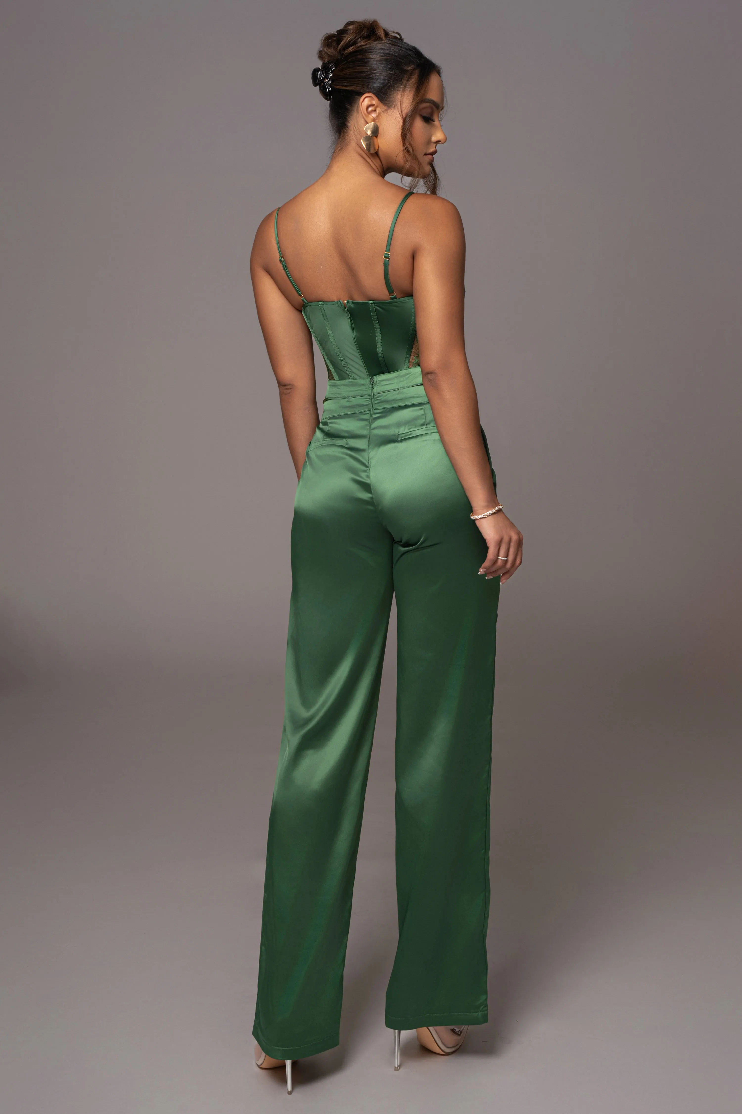 Green Joana Cutout Satin Trousers