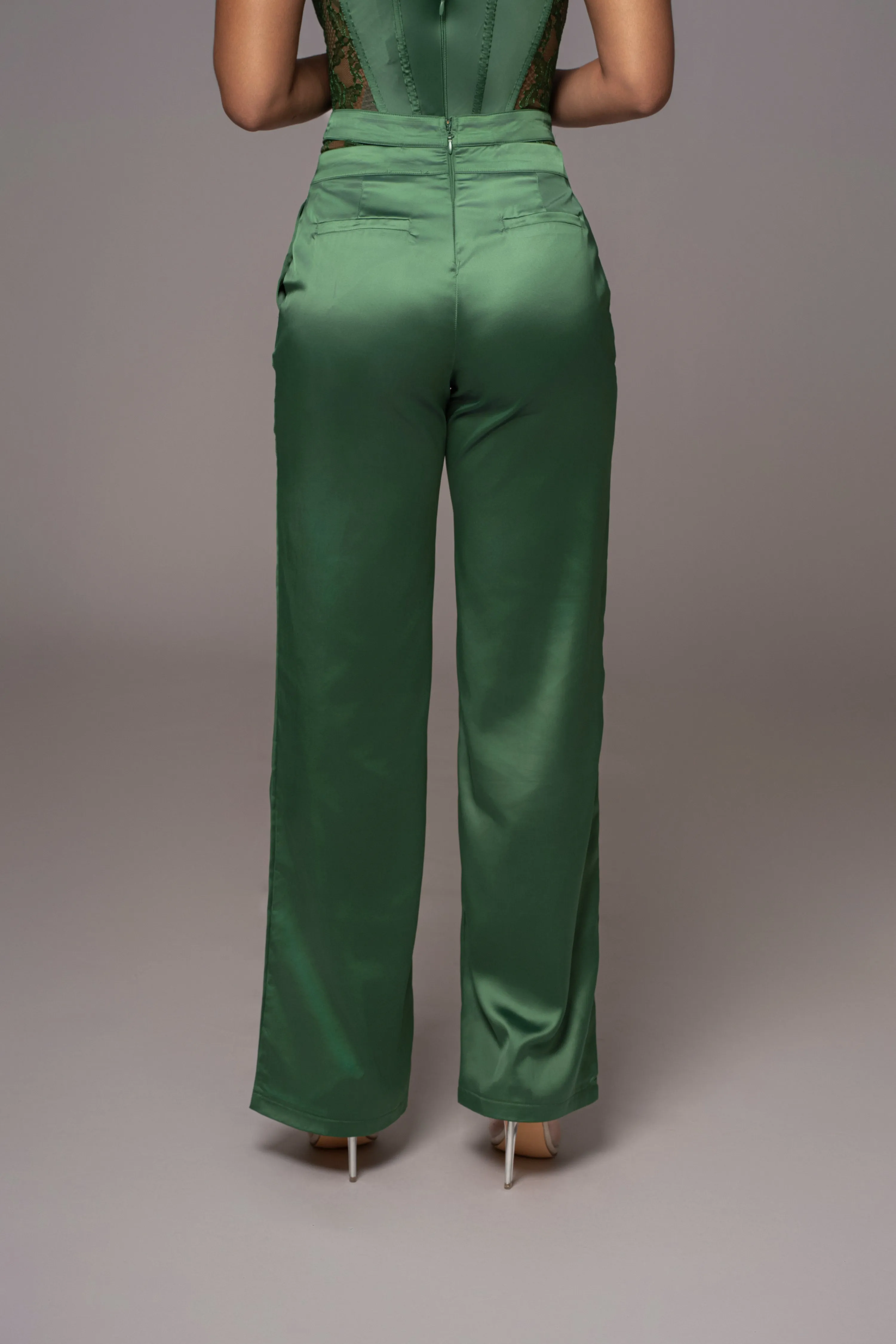 Green Joana Cutout Satin Trousers