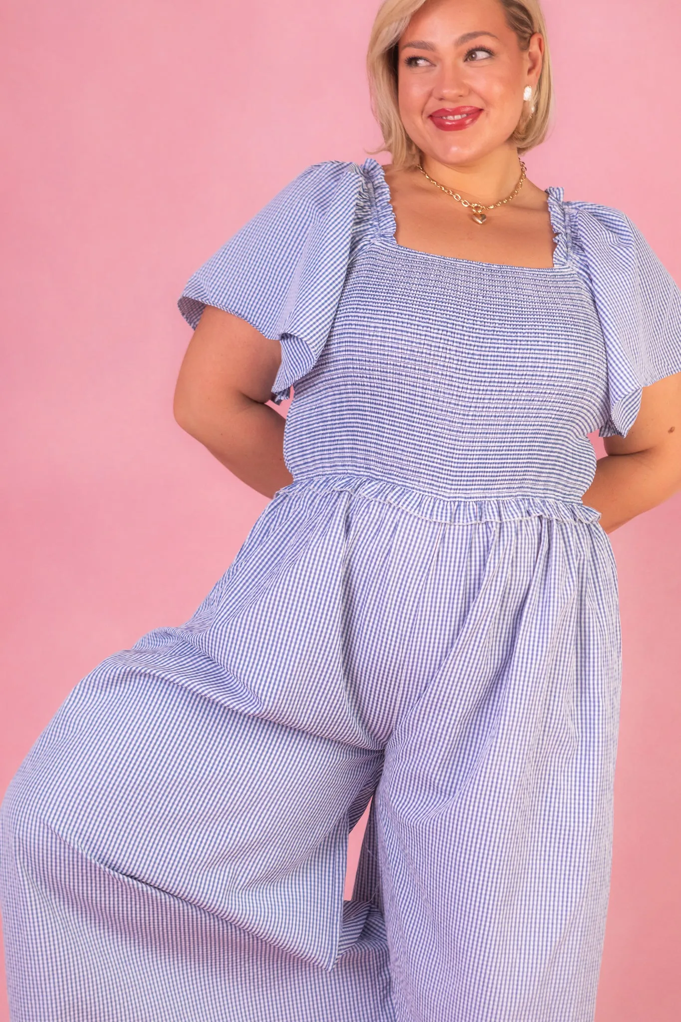 Indie Jumpsuit in Blue Gingham - FINAL SALE