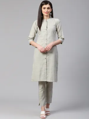 Jashvi Women Grey Woven Design Kurta with Trousers